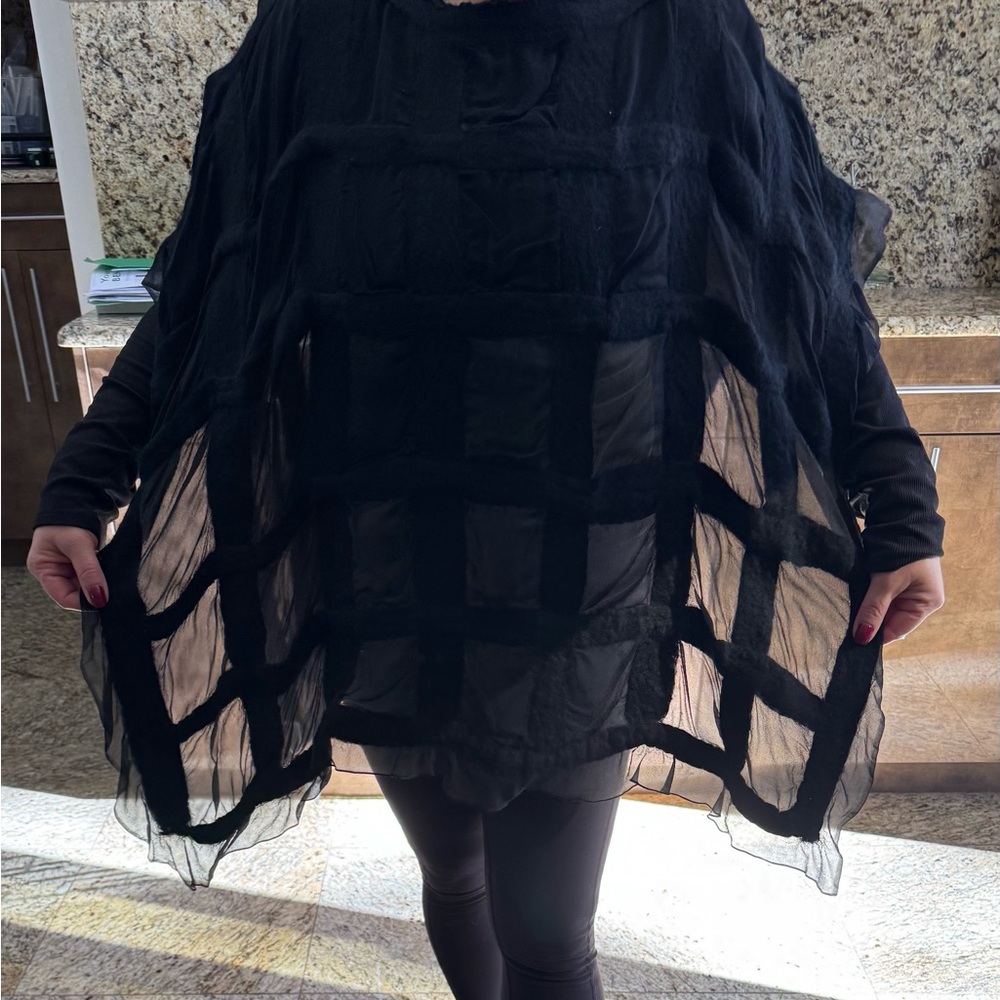 BNWT HANDMADE Elegant Black Sheer Women's Cape
